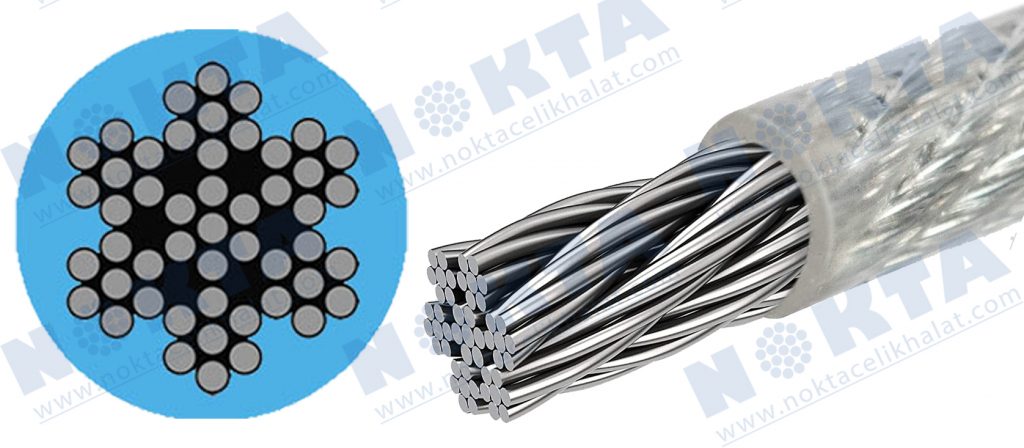 7x7 KROM PASLANMAZ PVC İZOLE KAPLI ÇELİK HALAT